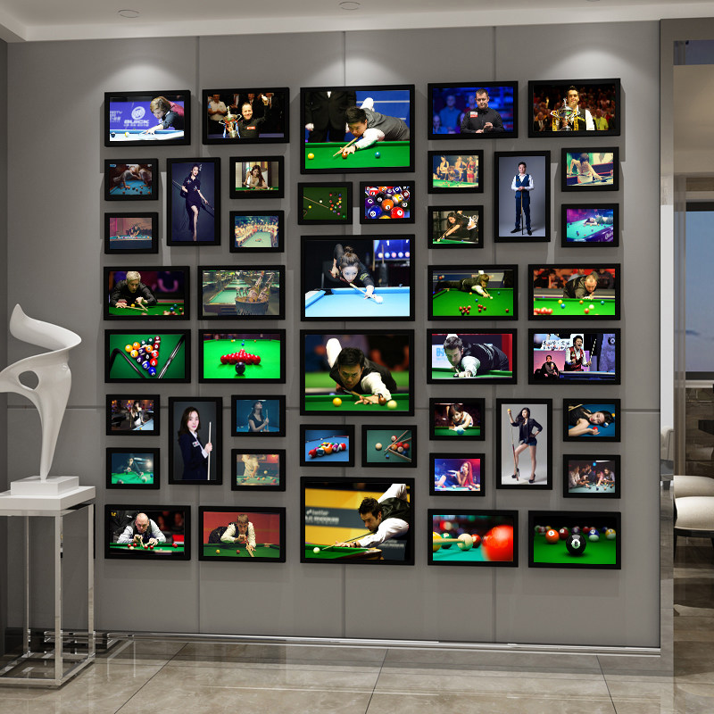 Snooker star poster billiard room solid wood photo wall billiard hall decoration bar club beauty photo frame hanging painting