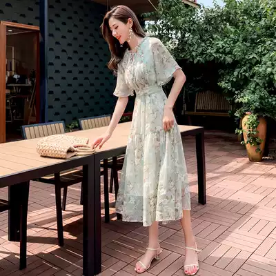 Malcenl klon summer new Japanese floral chiffon dress dress women hipster Platycodon skirt
