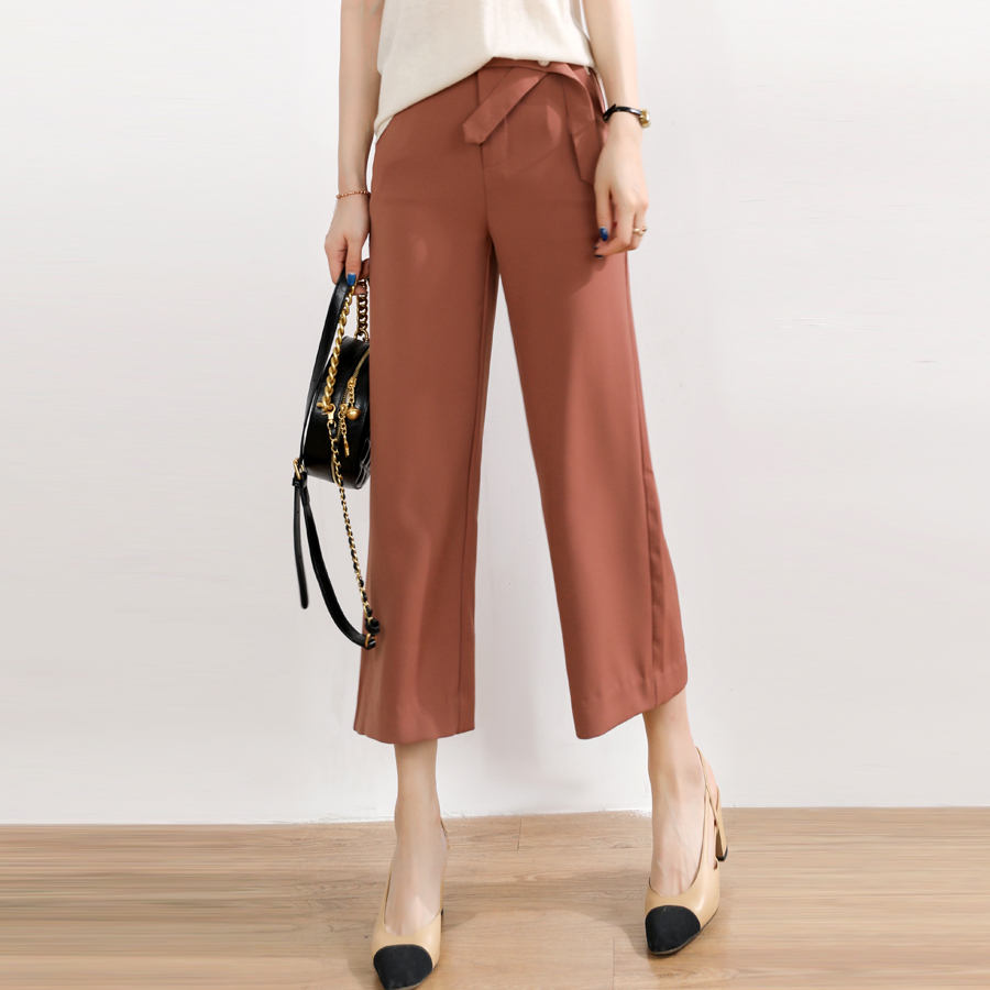 Malcenl klon2020 summer new loose high waist casual straight eight-point wide pants