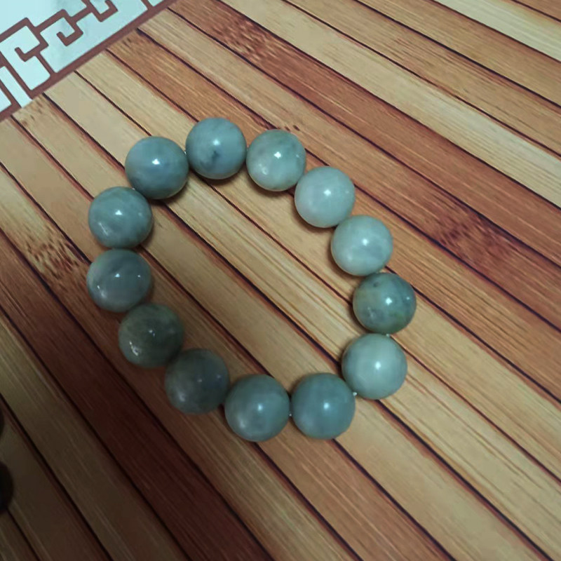 Natural Qinghai Kunqu jade eighteen mm Handmade green flower corn white stiff Handheld by men Handmade to play string