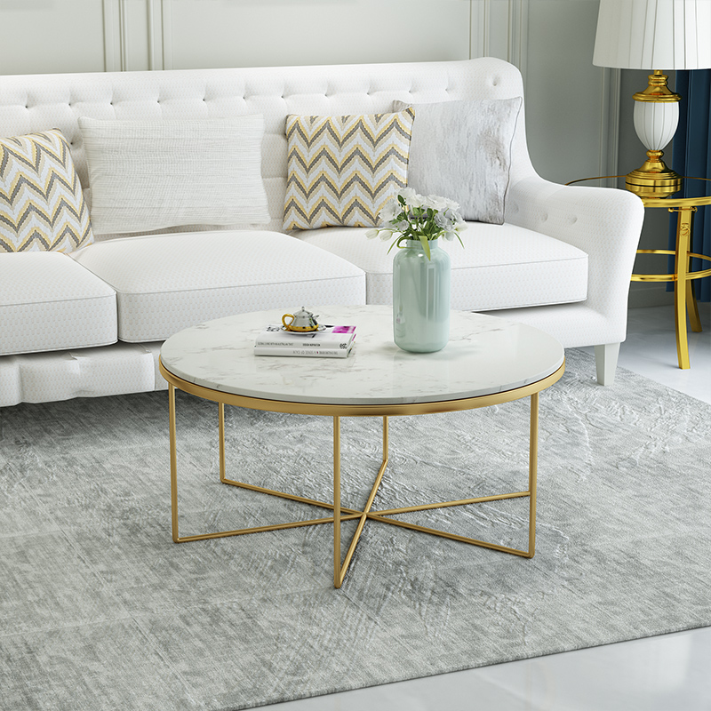 Nordic modern minimal tea few round marble glass small household type living room gold creative tea table