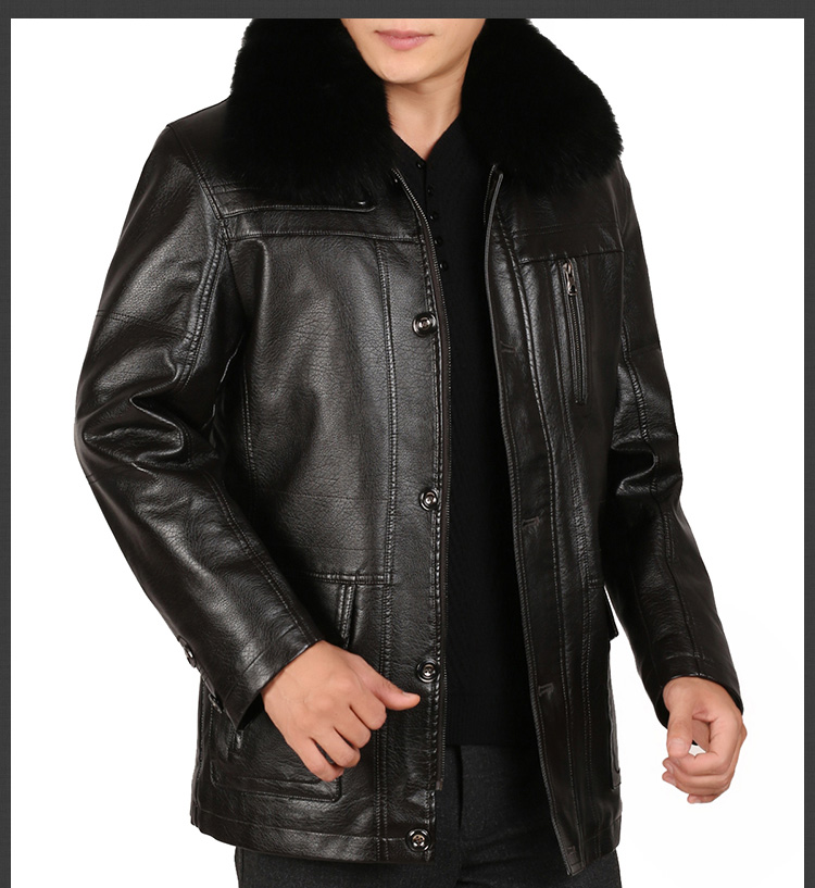 Da nam trung niên mùa đông cộng với nhung dày cộng với phân bón XL áo khoác cũ ông nội mặc áo khoác pu áo jacket nam