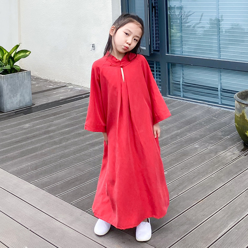 Girls Cotton Linen Dress Summer Spring Autumn Children's Long Skirt Cheongsam Skirt Chinese Style Chinese Skirt