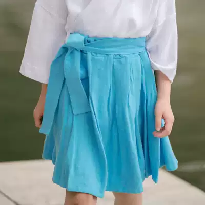 Children's cotton linen skirt Chinese style Hanfu Academy clothing literary retro skirt linen solid color skirt skirt
