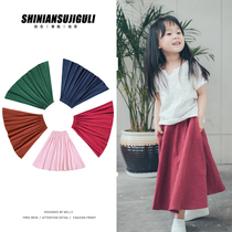 Original cotton linen literary childrens skirt Long skirt Ethnic style girl pleated skirt