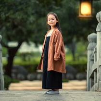 Childrens cotton leprosy coat coat Long coat Girls windbreaker Chinese style simple style retro literature and art college style