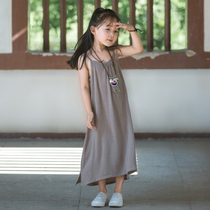 Girls Cotton Linen Literary Strap Skirt Base Skirt Sundress Sundress Beach Skirt Dress Seaside