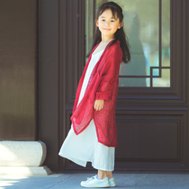 Childrens cotton and hemp shawl Childrens cardigan jacket Literary Chinese style childrens Hanfu sunscreen clothing