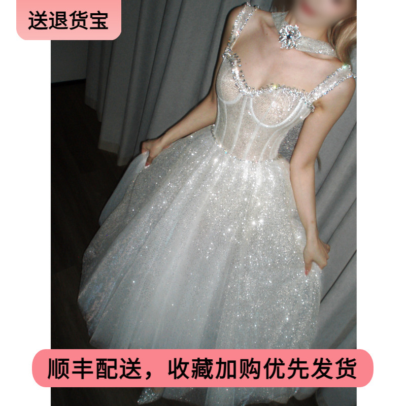 Brilliant Thousand-Gold Style Evening Dress Princess Birthday Party High-End Banquet Socialite Prom Performance Dress Photo Shoot Dress