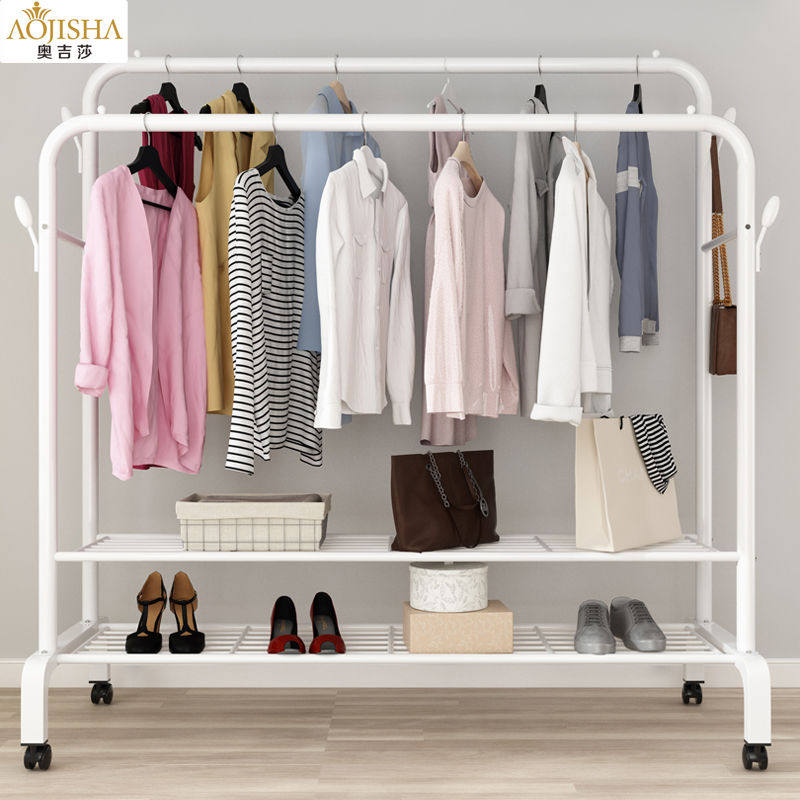 Simple coat rack Balcony clothes rack Household floor-to-ceiling bedroom single and double rod type cold drying clothes rod hanging clothes rack