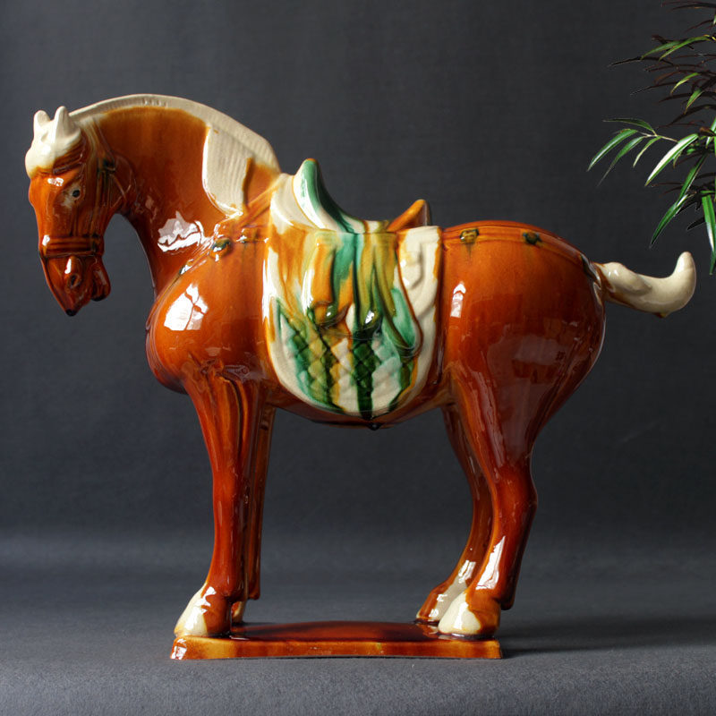Ceramic Horse Fittings Fengshui Tang Three Colorful Horse Chinese Renaissance Living Room Bogu Shelf Swing Parts Ceramic Craft Gift
