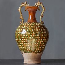 Tang Sancai Imitation Ancient Ware Pendulum double Dragon bottle Three-colour pot artwork Retro collection Hotels Soft Dress Adornment