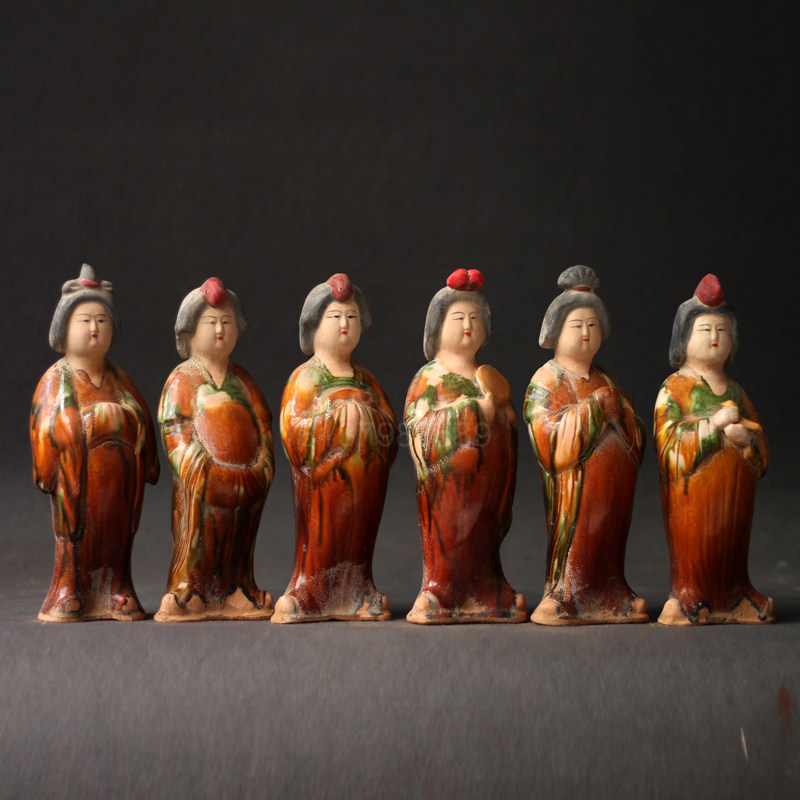 陶瓷仕女摆件仿古唐三彩侍女俑中式复古装饰艺术品古风老货老物件-淘宝