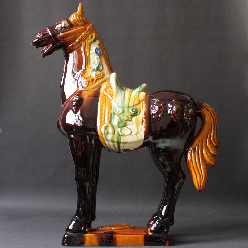 Tang 3colour ceramic horse General Malaysia gift opening crafts living room with high-end gift delivery immediately rich