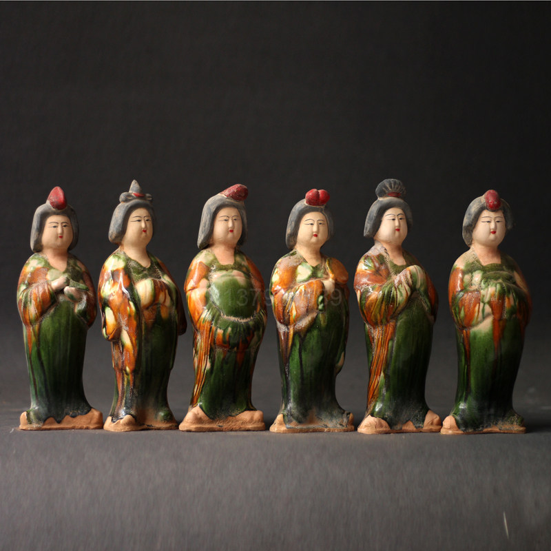 陶瓷仕女摆件仿古唐三彩侍女俑中式复古装饰艺术品古风老货老物件-淘宝