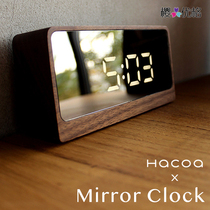 Hacoa Japanese wooden grocery old shop High-end wooden LED mirror indoor thermometer table clock alarm clock
