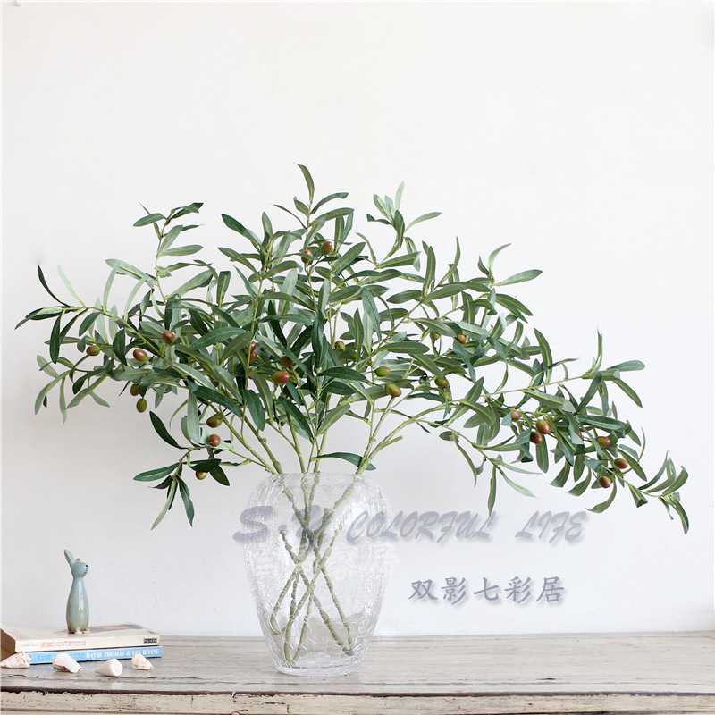 Simulation Olive Branch Olive Leaf Winter Green Fruits Single Olive Fruit Tree Branches Decoration Plant Vases Decorate Fruit Branches