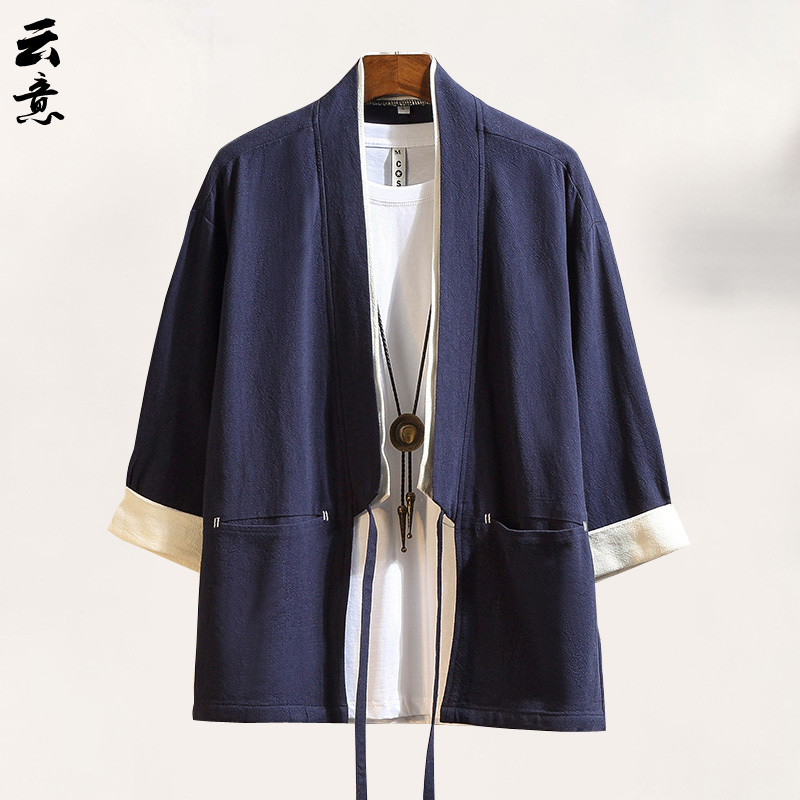 Summer Cardigan, Taoist Robe, Tang Suit, Youth Hanfu, Men's Chinese Style Tea Clothing, and Traditional Style Jacket, Trendy Loose-Fitting Layman's Clothing