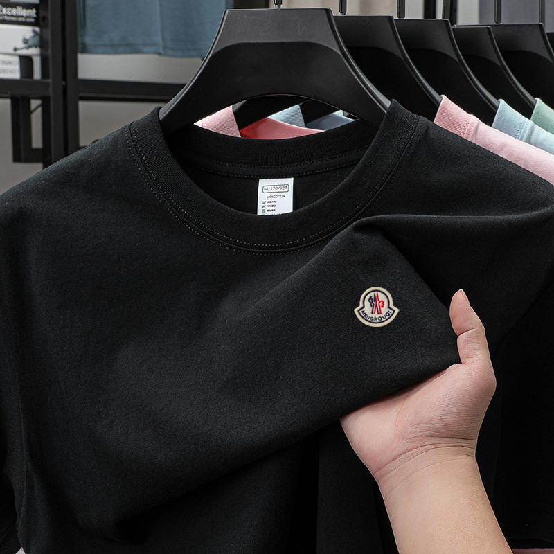 Mengkouqi High-End New Pure Cotton Round Neck T-Shirt for Men, Summer New Trendy Brand Casual Versatile Fashion Embroidered Top