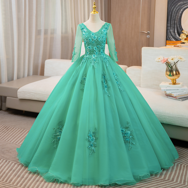 New Green Three-Quarter Sleeve Student Vocal Performance Dress, Coming-Of-Age Ceremony, Annual Meeting Host, Female Soloist Tutu Dress New Green Three-Quarter Sleeve Student Vocal Performance Dress, Coming-Of-Age Ceremony, Annual Meeting Host, Female Soloist Tutu Dress