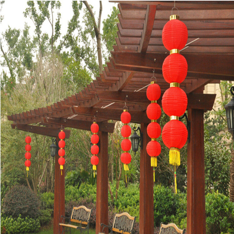 Big red wedding series dance props folding satin lantern outdoor waterproof small lantern