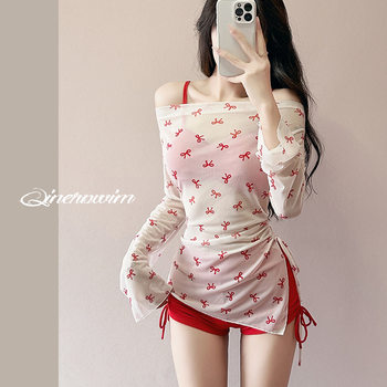 Sun protection blouse three-piece sexy push-up split women's summer