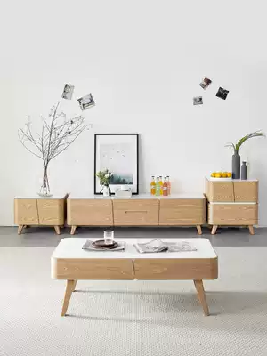 Nordic solid wood coffee table TV cabinet combination Manchuria plain wood color living room storage coffee table small household coffee table