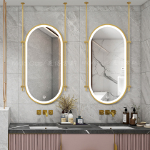 Designer hanging rod light luxury mirror suspended hanging mirror high-end bathroom ceiling open bathroom decorative mirror