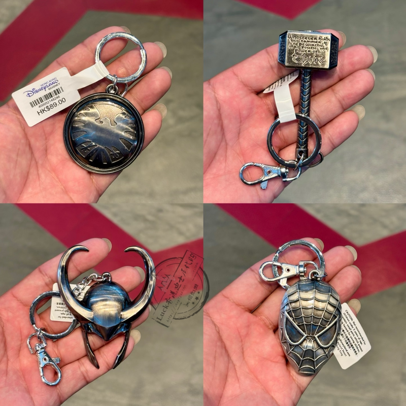Hong Kong Disneyland Souvenirs Marvel Heroes Spider-Man Hulk Thor's Hammer Metal Bag Pendant