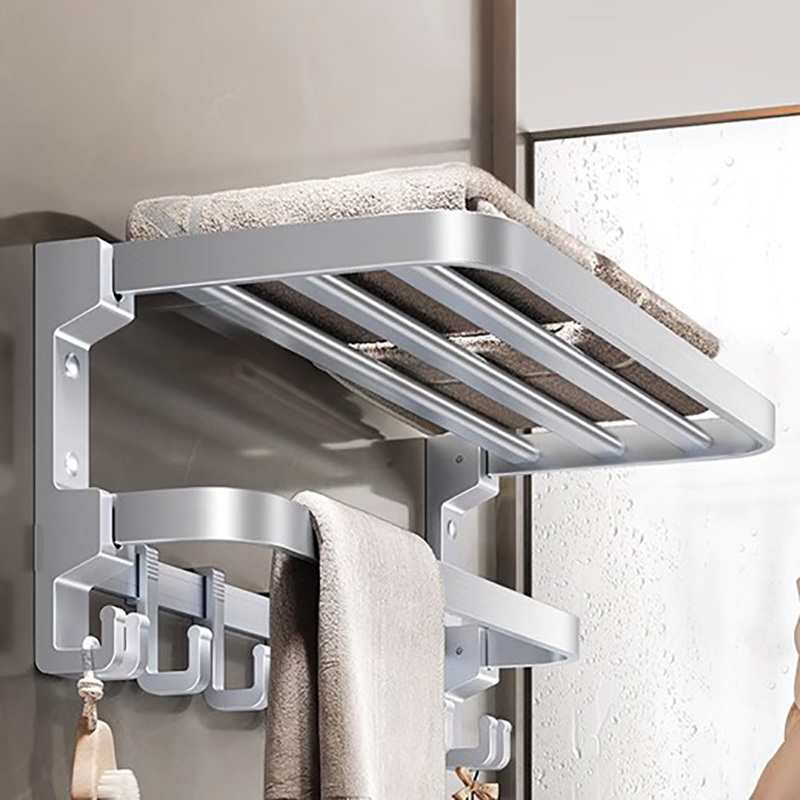 Thickened Space Aluminum Matte Silver Towel Rack Bathroom Storage Rack Wall-Mounted Towel Rack Set No Drilling Required Thickened Space Aluminum Matte Silver Towel Rack Bathroom Storage Rack Wall-Mounted Towel Rack Set No Drilling Required