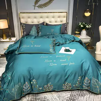 Cotton 60s four-piece set 100 cotton tribute satin long staple cotton European embroidery double quilt cover bedding sheets