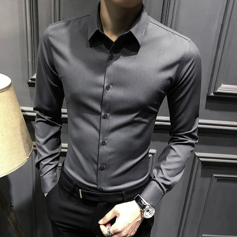 Shirt men's long-sleeved high-end business shirt free ironing casual warm plus velvet tide brand high-end formal dress thin top