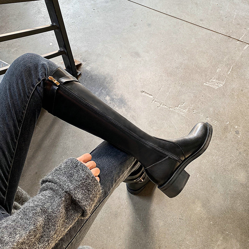 Coarse and long cylinder boots Still knee-length boots female riding boots 2022 Early autumn new middle heel pull chain High-cylinder female boots
