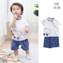 Famous children Belle net red male and female baby suit Summer pure cotton short sleeve T-shirt baby cartoon clothes 0-4 years old