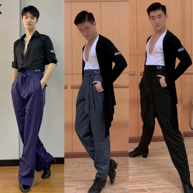 MLX7519 new professional GB modern dance training pants loose Latin dance adult striped exercise pants