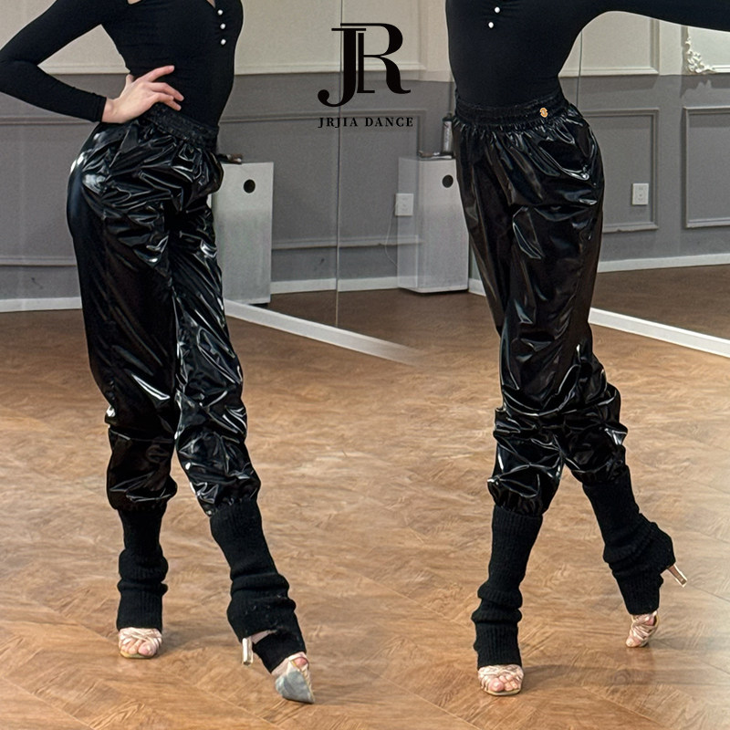 Softchen Elastic Waist Patent Leather Sweat Pants* National Standard Training Wear Women's Warm-Up Pu Dance Pants Jiar198