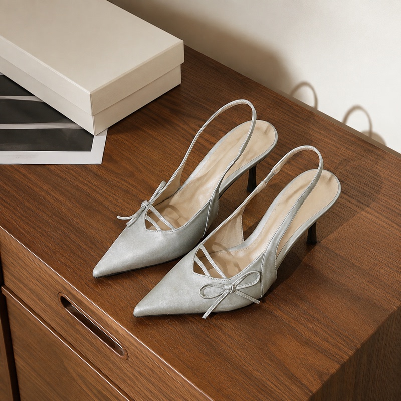 Xu Luyangliu's Same Style High-Heeled Shoes for Women, Pointed Toe, Stiletto Heel, Bow-Knot, Backless Sandals, Summer Elegant Versatile Single Shoes