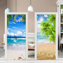 Waterproof customised door Bedroom glass mobile door stickers whole self-adhesive wall Stuck Living Room Sea View Painting Wooden Door Renovated