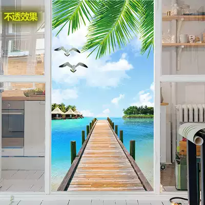 Film glass stickers Translucent opaque Bathroom window stickers Shading bedroom stickers Lotus sea view scenery