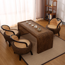 Rattan tea table tea table tea table and chair combination small tea art table solid wood balcony antique new Chinese Kung Fu tea bed and breakfast