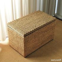 Rattan woven solid wood multi-function storage stool storage stool rectangular shoe change stool can sit childrens toy finishing box