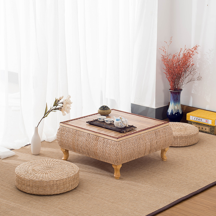 Rattan straw woven Japanese tatami tea table bay window table small tea table window sill table Kang a few floor low tea table Kang on the table