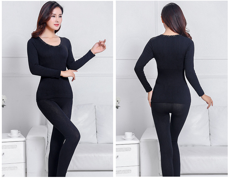 Mùa xuân và mùa thu Áo sơ mi nữ màu đen của phụ nữ Phần mỏng Qiuyi Qiuku Bộ đồ lót bằng vải cotton giữ ấm đồ lót nam