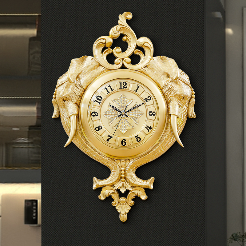 Brass Elephant clock hanging clock Living room Home European and American style Decorative Clock Atmosphere New Villa Creativity Hanging Watch-Taobao