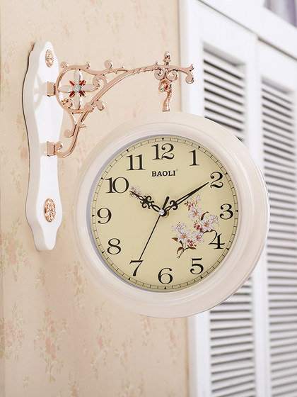 Double-Sided Wall Clock, European-Style Creative Clock, Living Room Silent Pastoral Clock, Two-Sided Personalized Fashionable Modern Simple Wall Clock