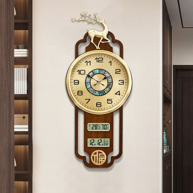 New Chinese brass shells mute clock hanging bell living room home light lavish creative decoration Wanted calendar clock hanging wall-Taobao