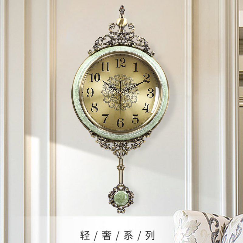 Metal Wall Clock Living Room Clock European Style Household Atmospheric Clock American Style Imitation Ceramic Creative Fashion Decoration Wall Watch