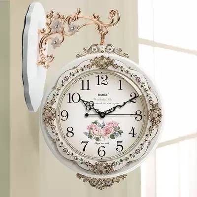 Poly European-style double-sided wall clock living room clock retro personality art pastoral mute clock decorative wall-mounted table large