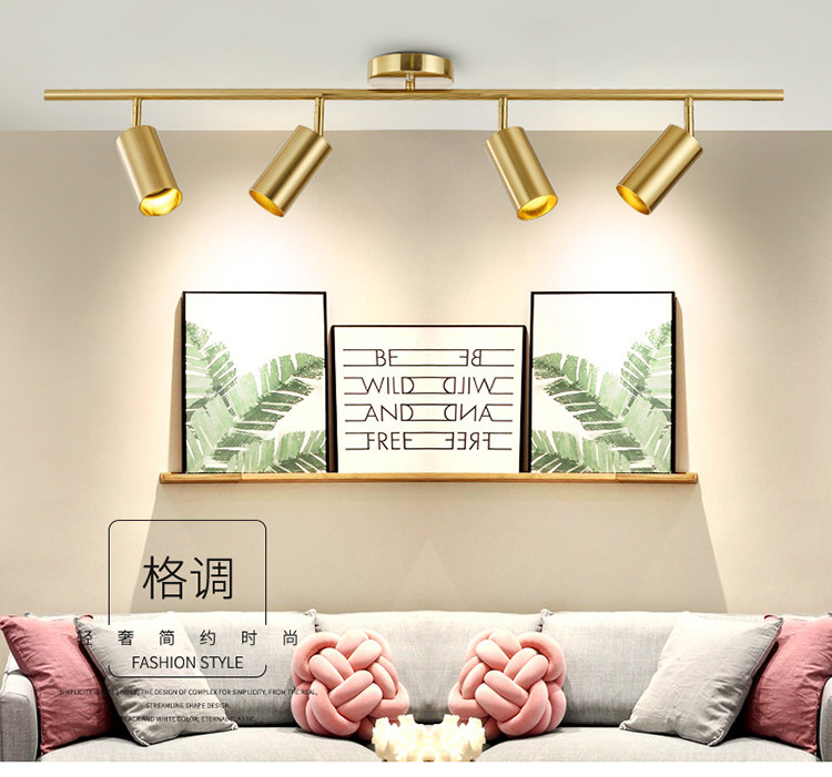 Spot light led track light Clothing store commercial Nordic living room background Brass color surface mounted household gold spot light