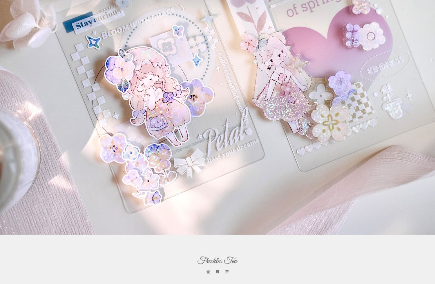 【預售】Vol4 花簾 雀斑茶新品原創模切貼紙卷 - 膠紙/膠帶/紙膠帶 - 紙 紫色